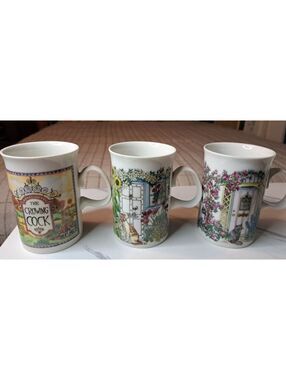Vintage Set of 3 Dunoon Fine Bone China Mugs Doorways by Sue Scullard